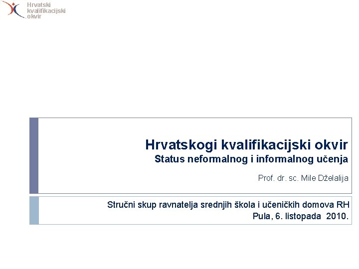 Hrvatski kvalifikacijski okvir Hrvatskogi kvalifikacijski okvir Status neformalnog i informalnog učenja Prof. dr. sc.