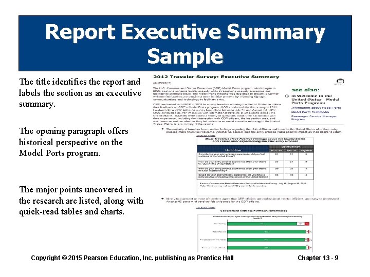 Report Executive Summary Sample The title identifies the report and labels the section as