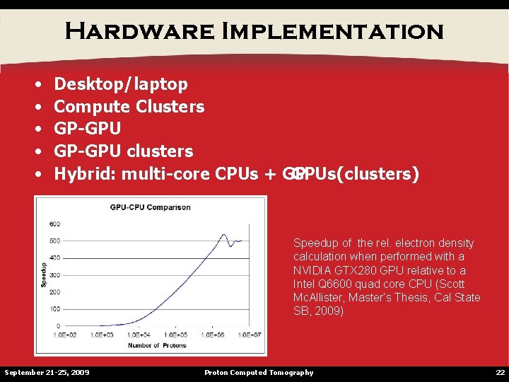 Hardware Implementation • • • Desktop/laptop Compute Clusters GP-GPU clusters Hybrid: multi-core CPUs +