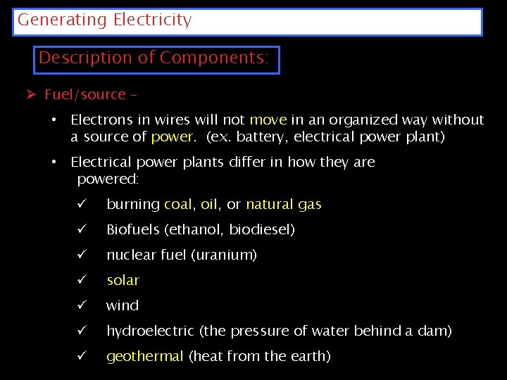 Generating Electrical Energy Generating Electricity Diagram Electric Power