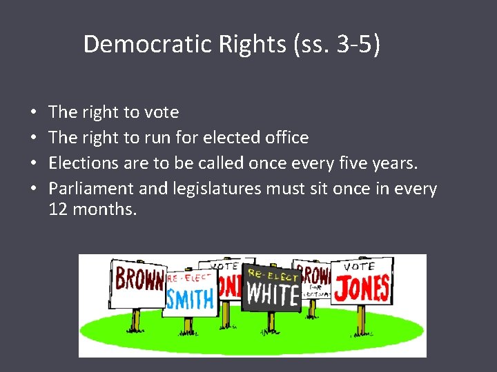 Democratic Rights (ss. 3 -5) • • The right to vote The right to