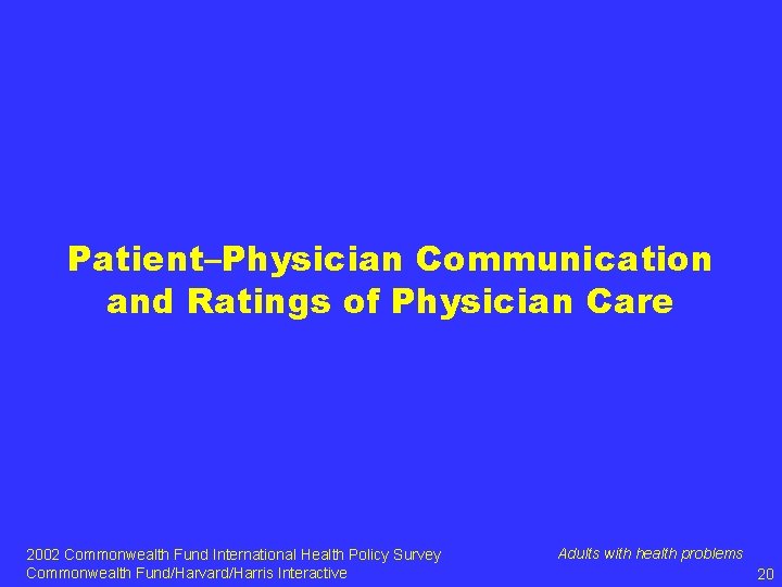 Patient–Physician Communication and Ratings of Physician Care 2002 Commonwealth Fund International Health Policy Survey