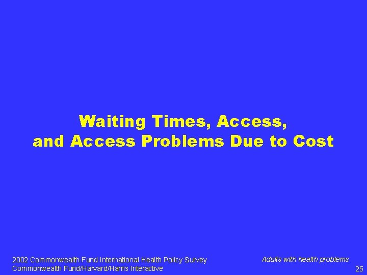 Waiting Times, Access, and Access Problems Due to Cost 2002 Commonwealth Fund International Health