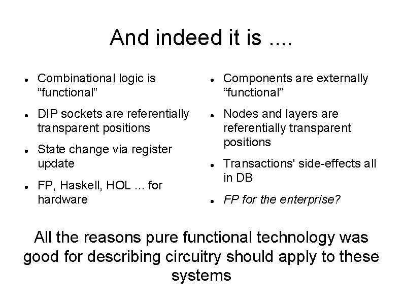 And indeed it is. . Combinational logic is “functional” DIP sockets are referentially transparent
