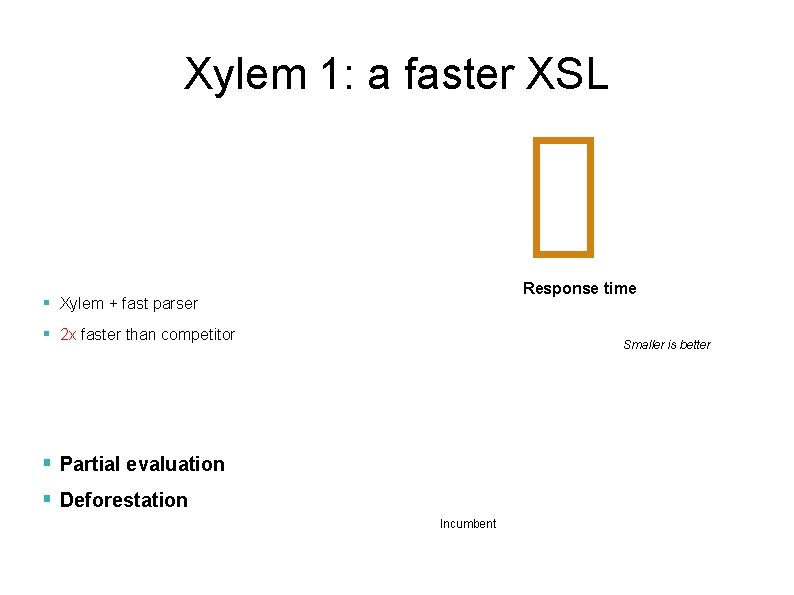 Xylem 1: a faster XSL Response time Xylem + fast parser 2 x faster