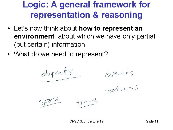 Logic: A general framework for representation & reasoning • Let's now think about how