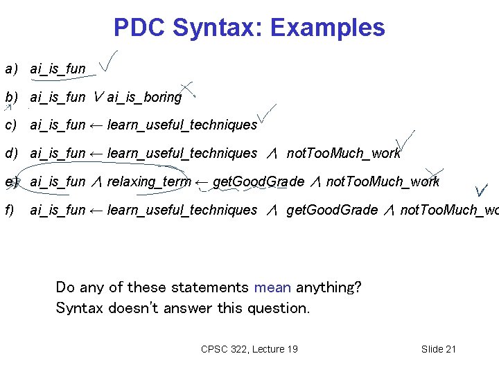PDC Syntax: Examples a) ai_is_fun b) ai_is_fun ∨ ai_is_boring c) ai_is_fun ← learn_useful_techniques d)