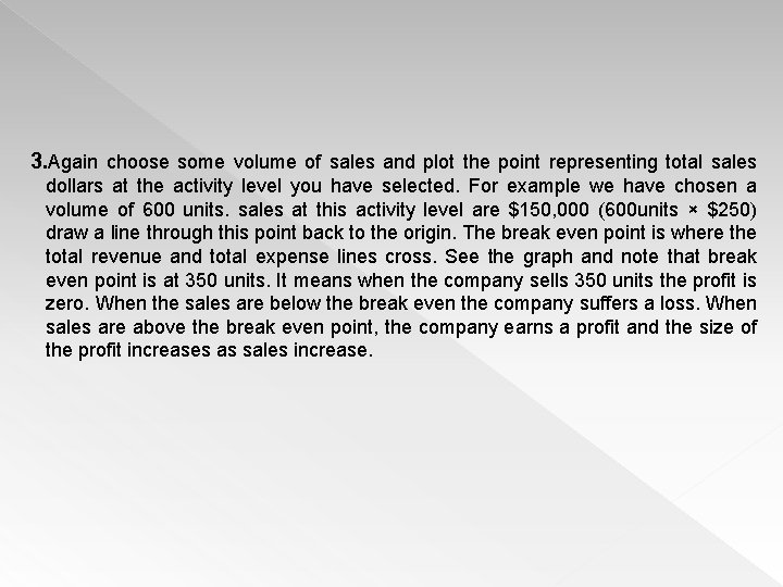 3. Again choose some volume of sales and plot the point representing total sales