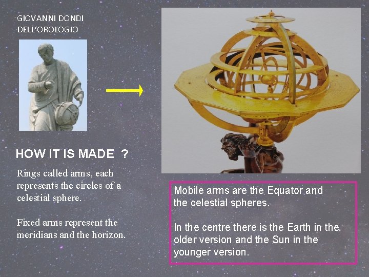 GIOVANNI DONDI DELL’OROLOGIO HOW IT IS MADE ? Rings called arms, each represents the GIOVANNI DONDI DELL’OROLOGIO HOW IT IS MADE ? Rings called arms, each represents the