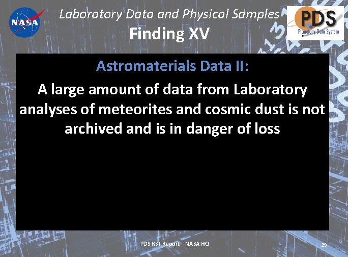 Laboratory Data and Physical Samples Finding XV Astromaterials Data II: A large amount of