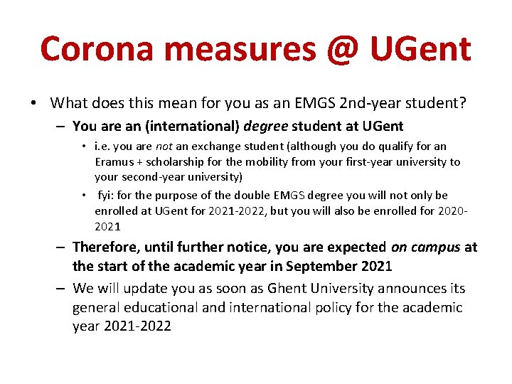 Corona measures @ UGent • What does this mean for you as an EMGS