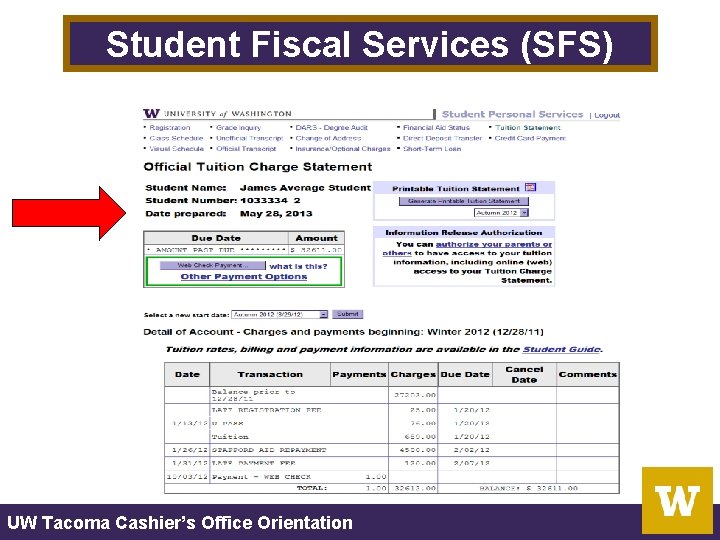 Student Fiscal Services (SFS) UW Tacoma Cashier’s Office Orientation Student Fiscal Services (SFS) UW Tacoma Cashier’s Office Orientation