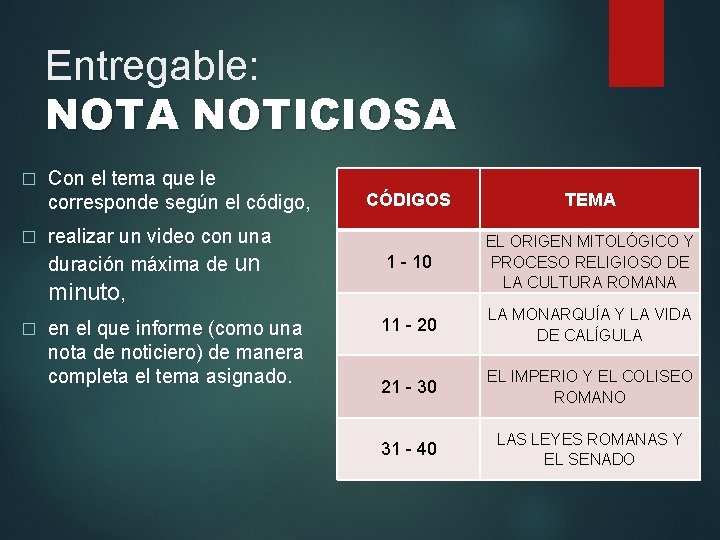 Entregable: NOTA NOTICIOSA � � � Con el tema que le corresponde según el
