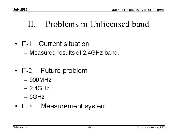 July 2012 doc. : IEEE 802. 15 -12 -0184 -01 -0 sru II. Problems