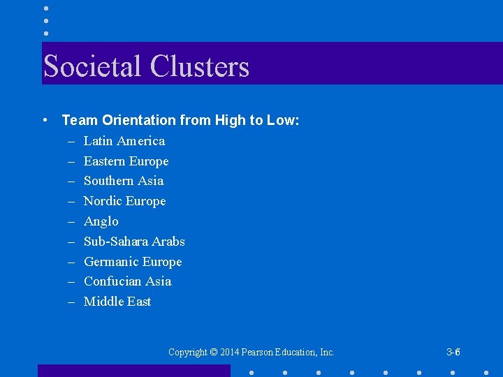 Societal Clusters • Team Orientation from High to Low: – Latin America – Eastern
