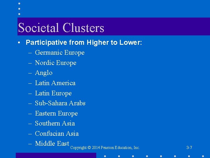 Societal Clusters • Participative from Higher to Lower: – Germanic Europe – Nordic Europe