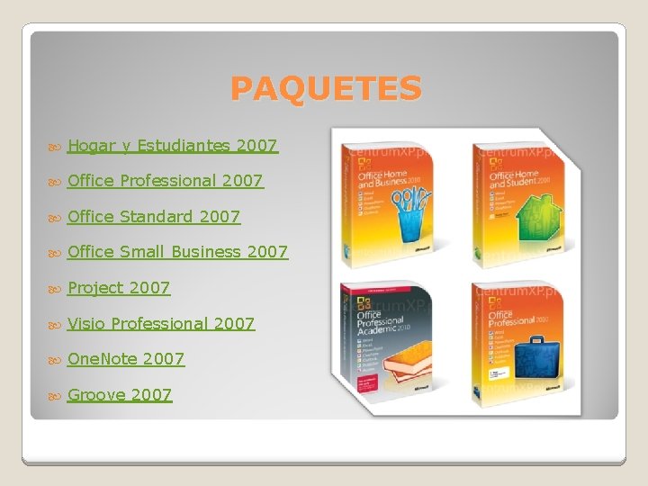 PAQUETES Hogar y Estudiantes 2007 Office Professional 2007 Office Standard 2007 Office Small Business