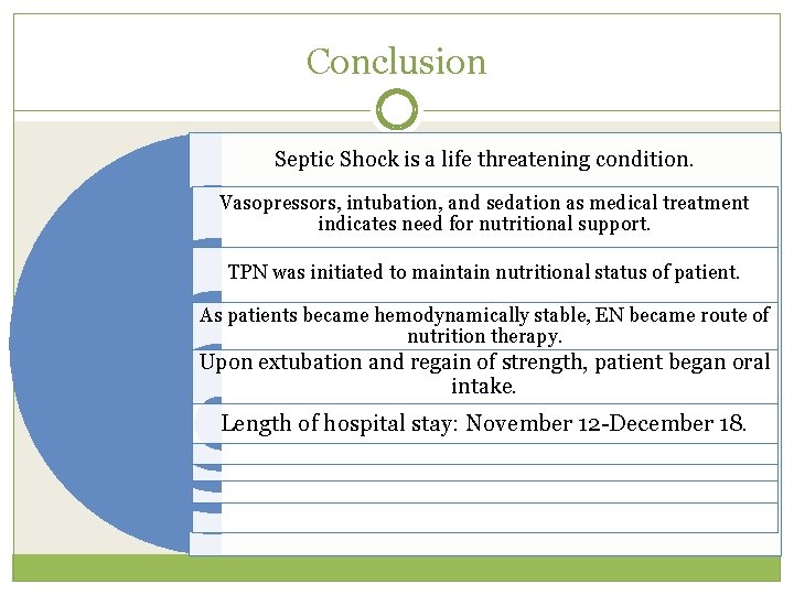 Conclusion Septic Shock is a life threatening condition. Vasopressors, intubation, and sedation as medical