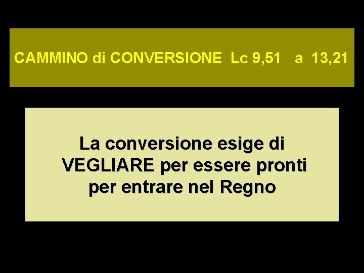 CAMMINO di CONVERSIONE Lc 9, 51 a 13, 21 La conversione esige di VEGLIARE