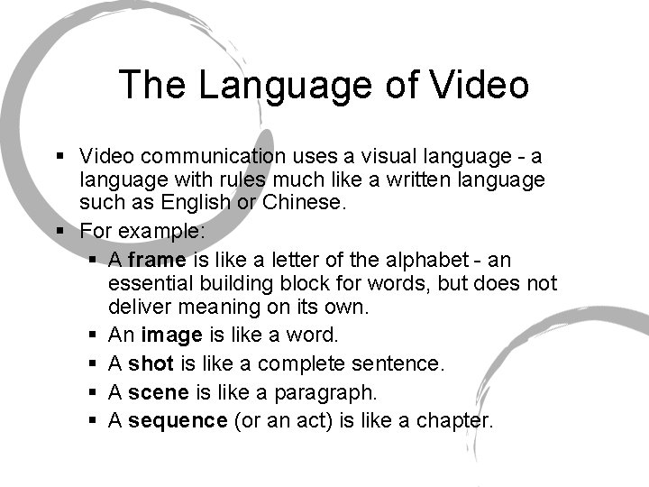 The Language of Video § Video communication uses a visual language - a language