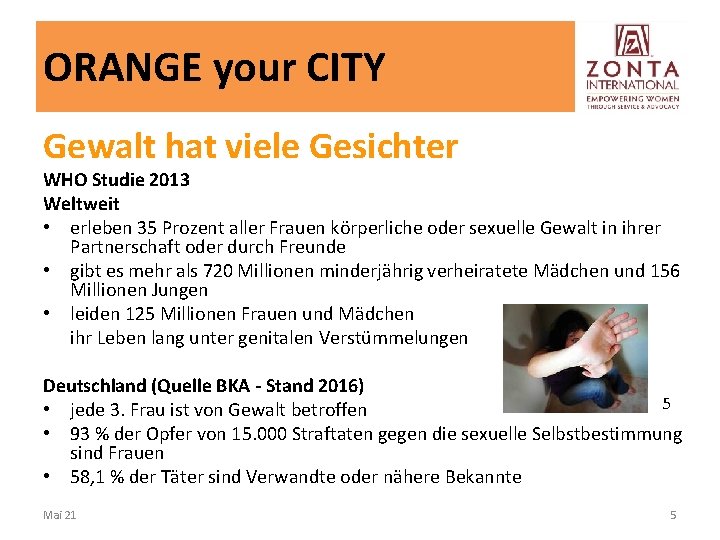 ORANGE your CITY Gewalt hat viele Gesichter WHO Studie 2013 Weltweit • erleben 35