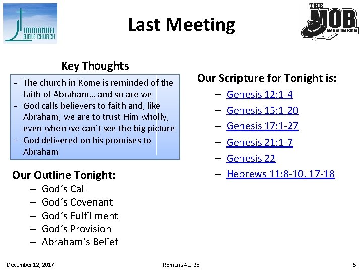 Last Meeting Key Thoughts - The church in Rome is reminded of the faith
