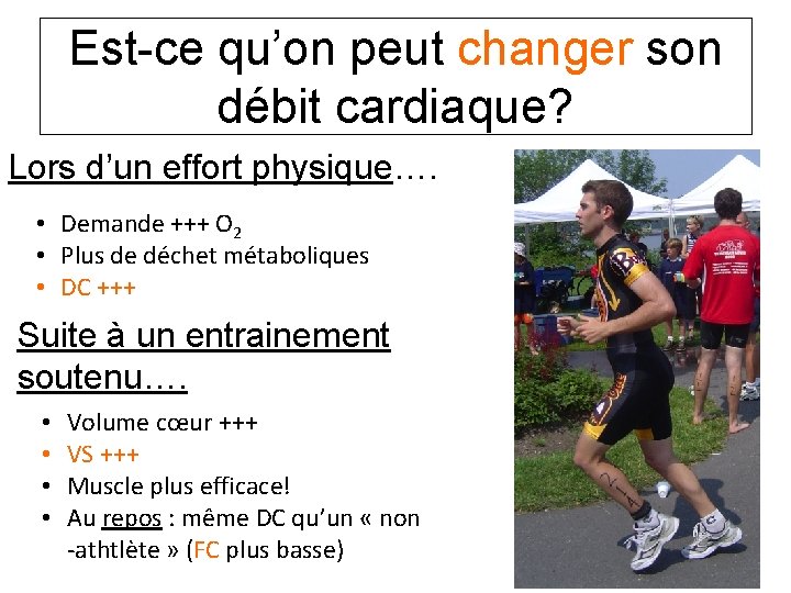 Est-ce qu’on peut changer son débit cardiaque? Lors d’un effort physique…. • Demande +++