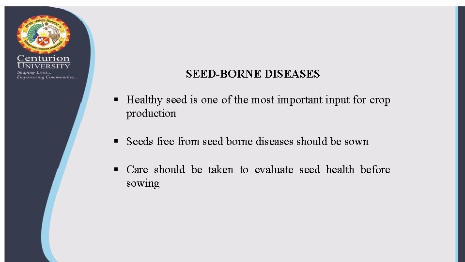 SEED-BORNE DISEASES § Healthy seed is one of the most important input for crop