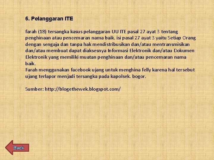 6. Pelanggaran ITE farah (18) tersangka kasus pelanggaran UU ITE pasal 27 ayat 3