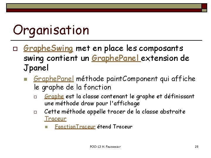 Organisation o Graphe. Swing met en place les composants swing contient un Graphe. Panel