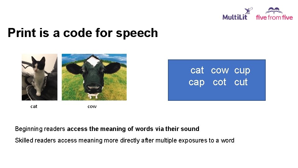 Print is a code for speech cat cow cup cap cot cut cat cow