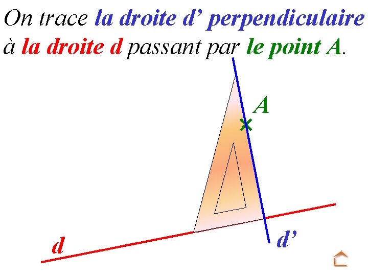 On trace la droite d’ perpendiculaire à la droite d passant par le point