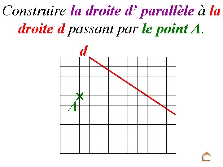 Construire la droite d’ parallèle à la droite d passant par le point A.