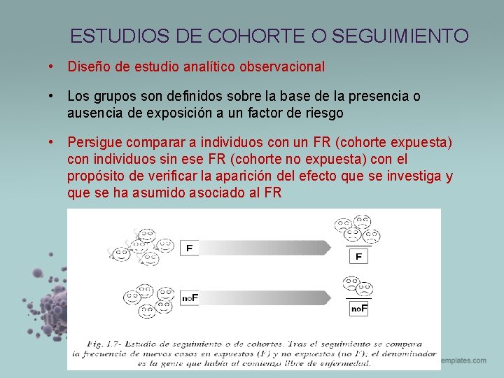 ESTUDIOS DE COHORTE O SEGUIMIENTO • Diseño de estudio analítico observacional • Los grupos ESTUDIOS DE COHORTE O SEGUIMIENTO • Diseño de estudio analítico observacional • Los grupos
