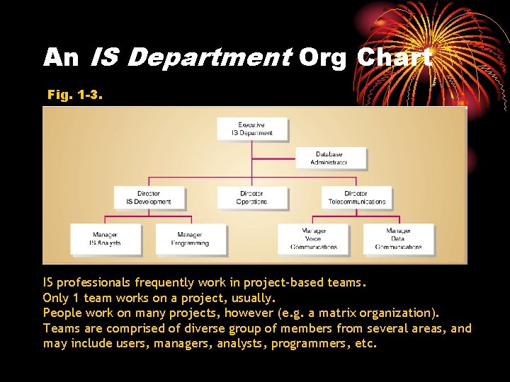 An IS Department Org Chart Fig. 1 -3. IS professionals frequently work in project-based