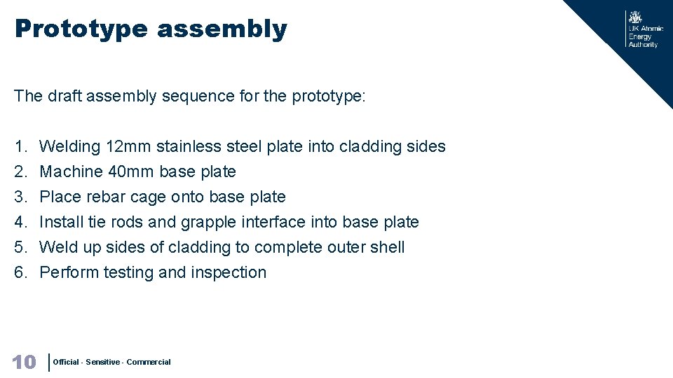 Prototype assembly The draft assembly sequence for the prototype: 1. 2. 3. 4. 5.