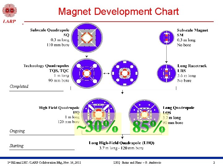 Magnet Development Chart Completed Ongoing Starting 1 st Hi. Lumi LHC / LARP Collaboration