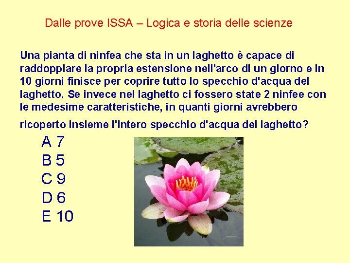 Dalle prove ISSA – Logica e storia delle scienze Una pianta di ninfea che