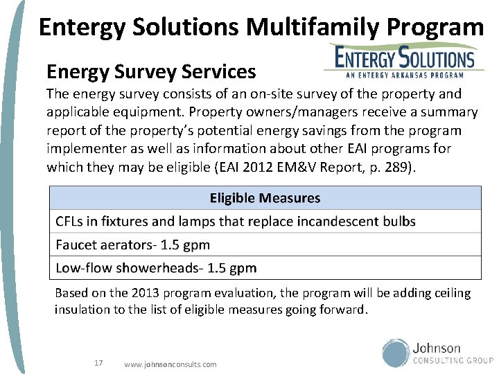 Entergy Solutions Multifamily Program Energy Survey Services The energy survey consists of an on-site