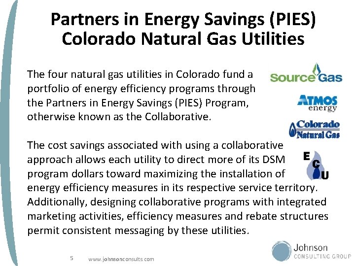 Partners in Energy Savings (PIES) Colorado Natural Gas Utilities The four natural gas utilities
