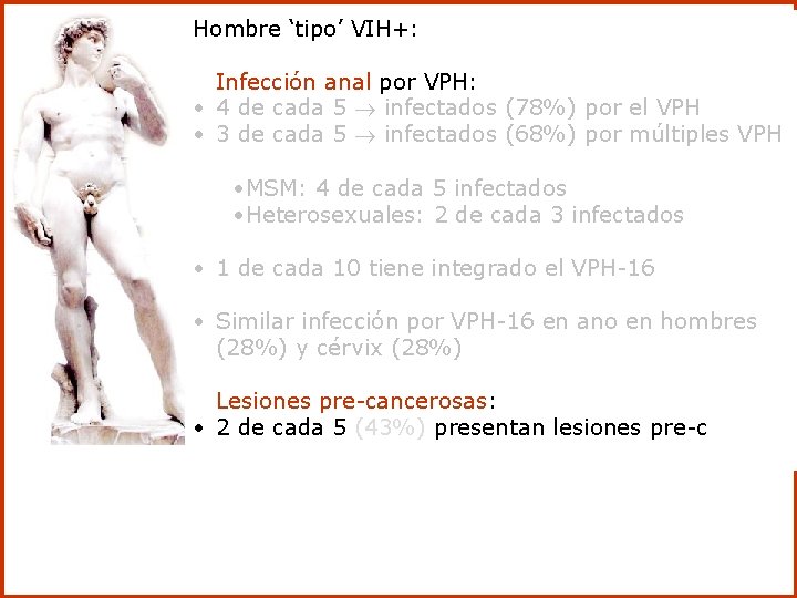 Hombre ‘tipo’ VIH+: Infección anal por VPH: • 4 de cada 5 infectados (78%)