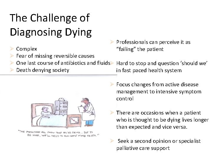 The Challenge of Diagnosing Dying Ø Ø Ø Professionals can perceive it as “failing”