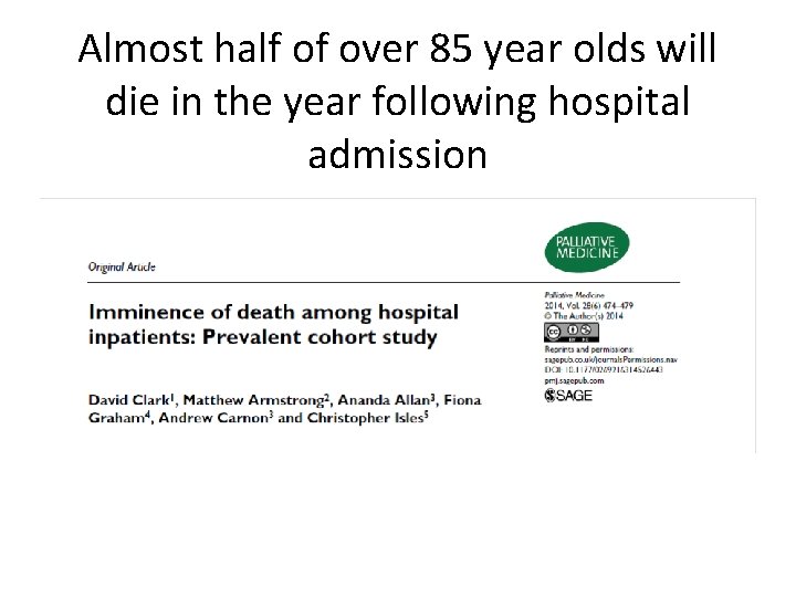 Almost half of over 85 year olds will die in the year following hospital