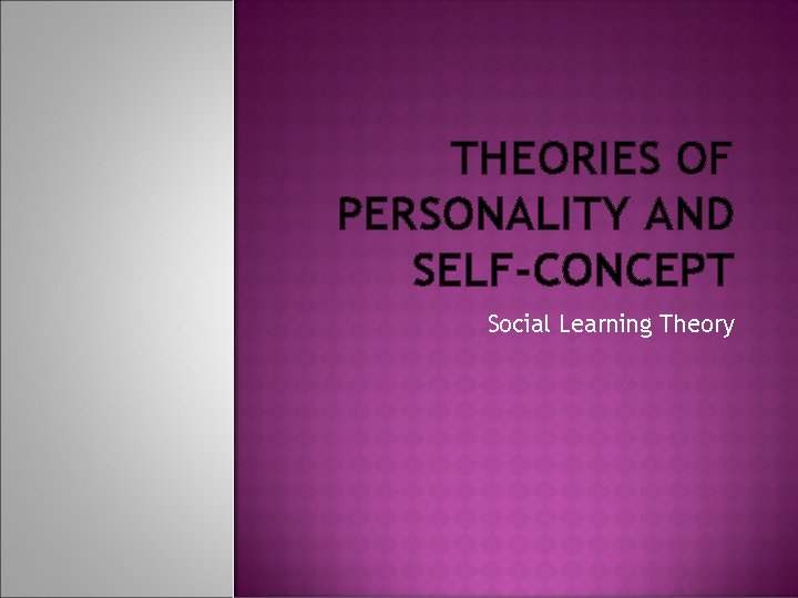 THEORIES OF PERSONALITY AND SELF-CONCEPT Social Learning Theory 