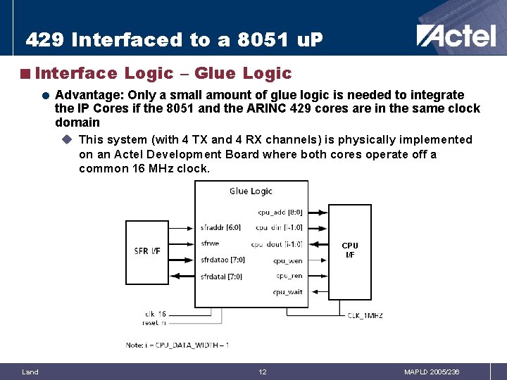 429 Interfaced to a 8051 u. P <Interface Logic – Glue Logic = Advantage: