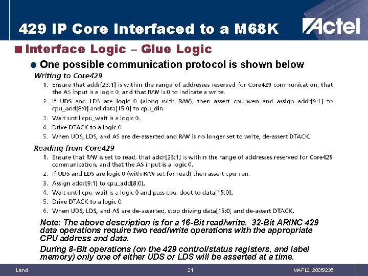 429 IP Core Interfaced to a M 68 K <Interface Logic – Glue Logic