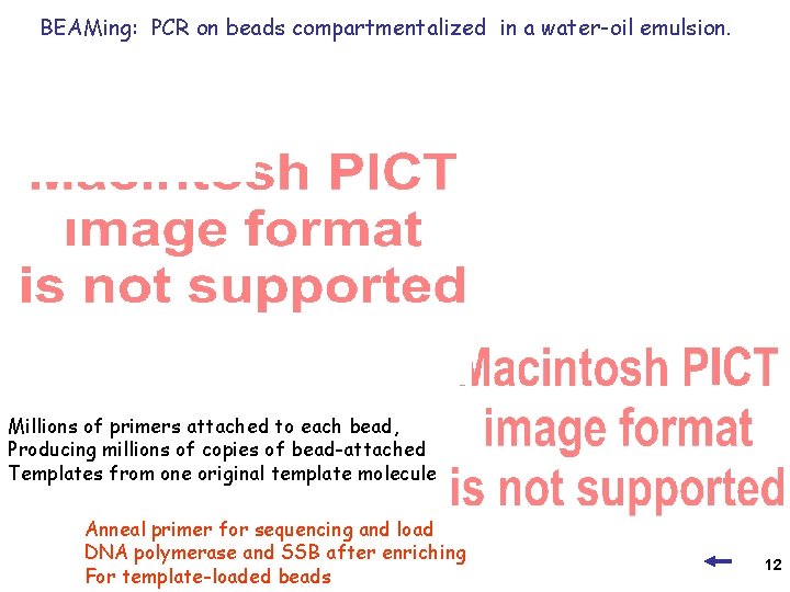 BEAMing: PCR on beads compartmentalized in a water-oil emulsion. Millions of primers attached to