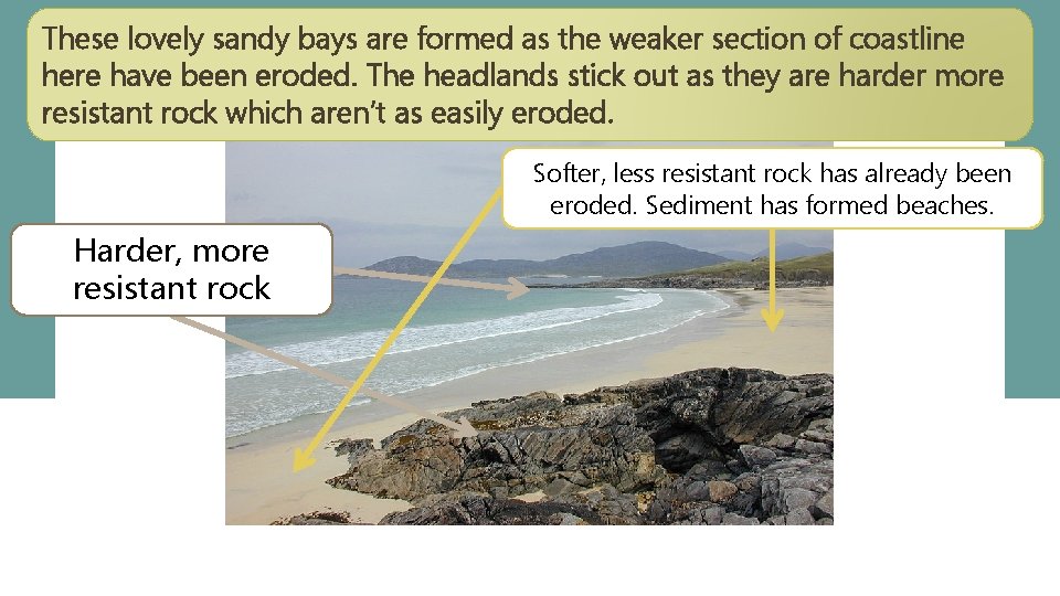 These lovely sandy bays are formed as the weaker section of coastline here have
