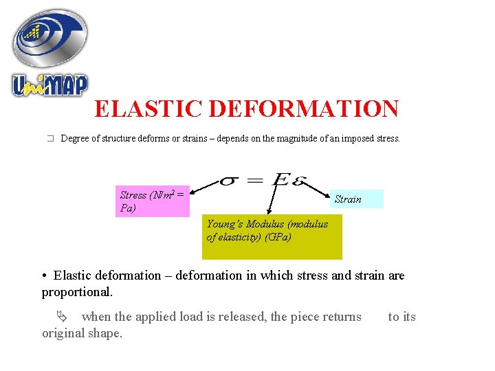 ELASTIC DEFORMATION � Degree of structure deforms or strains – depends on the magnitude