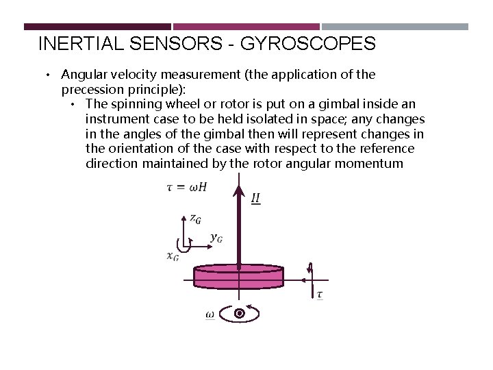 INERTIAL SENSORS - GYROSCOPES • Angular velocity measurement (the application of the precession principle): INERTIAL SENSORS - GYROSCOPES • Angular velocity measurement (the application of the precession principle):